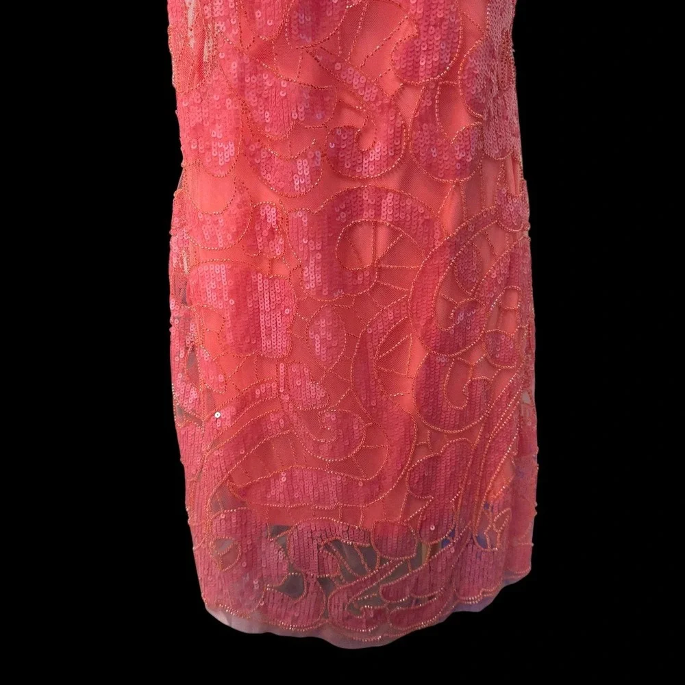 Boston Proper Dress Womens 10 Pink Coral Sequin Mesh Halter Mini Open Back NWOT